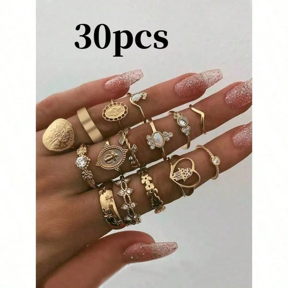 Women'S Accessories Rings - 30Pcs Dainty Pattern Hair Ring Set,