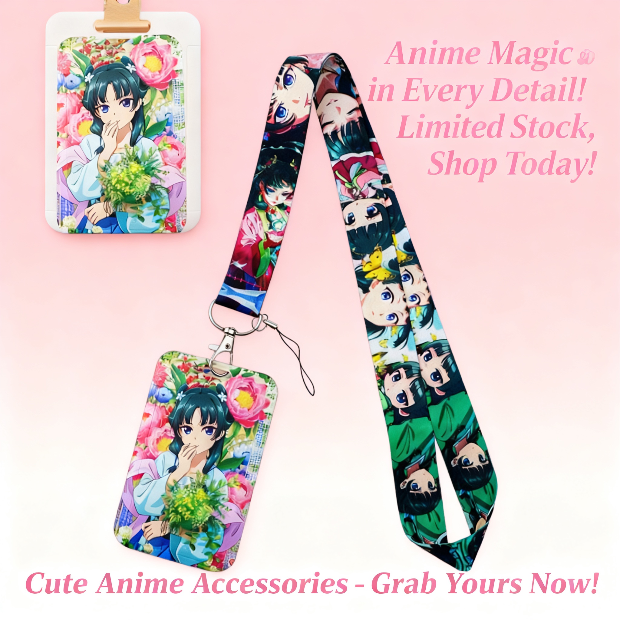 Women Accessories Pack - Cute Anime Girl Lanyard Neck Strap