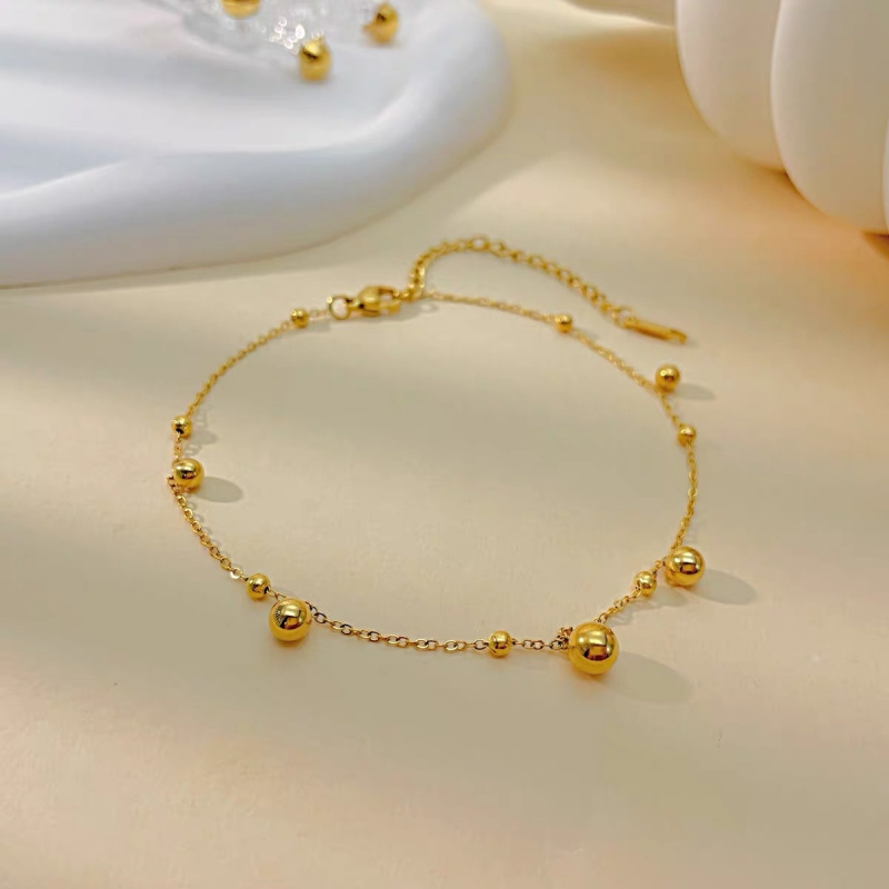 18k gold ball round bead ankle - Beaded Anklet Chain reseña y precio