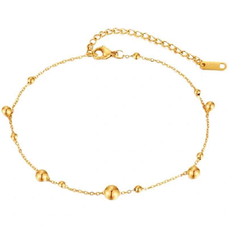 18k gold ball round bead ankle - Beaded Anklet Chain reseña y precio
