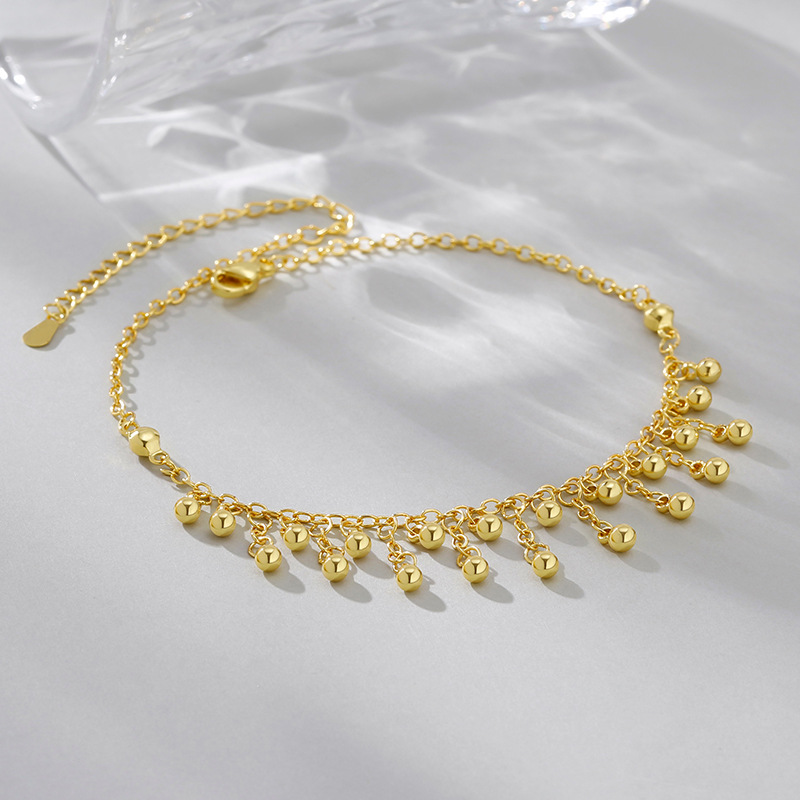 925 Sterling Silver Round Bead - Beaded Anklet Chain reseña y precio