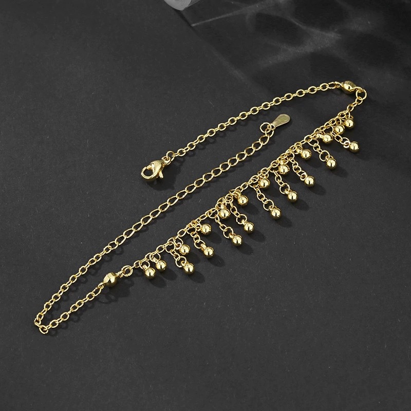 925 Sterling Silver Round Bead - Beaded Anklet Chain reseña y precio