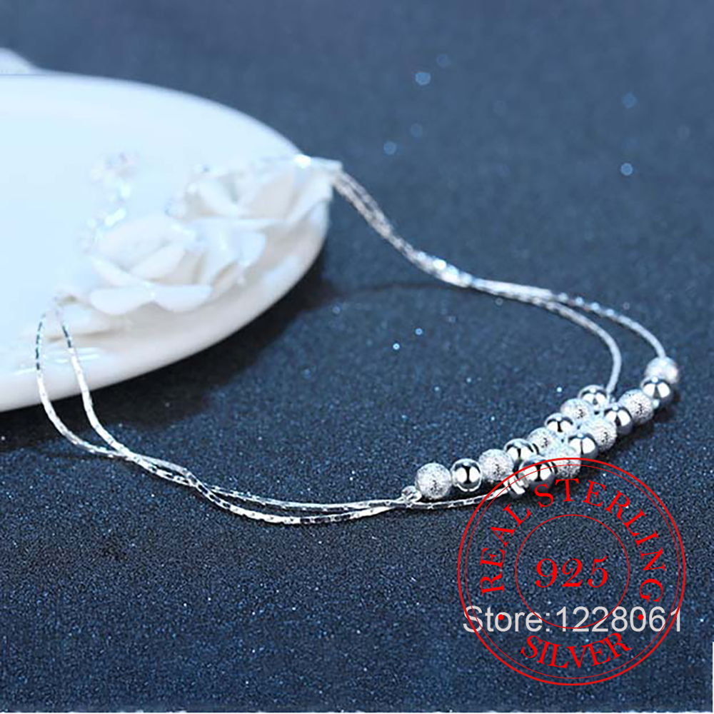 925 Silver Double Layer Beaded - Beaded Anklet Chain reseña y precio