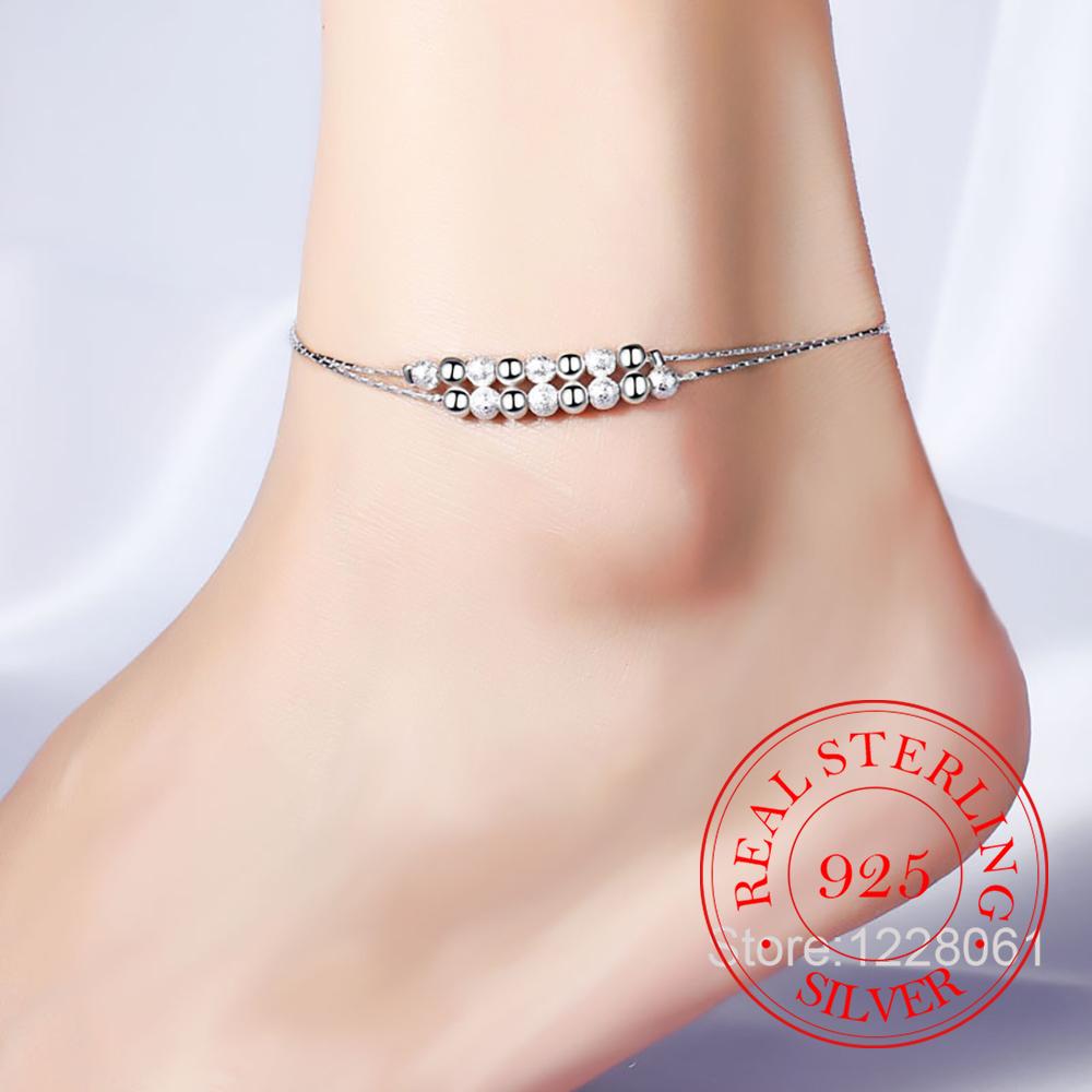 925 Silver Double Layer Beaded - Beaded Anklet Chain reseña y precio