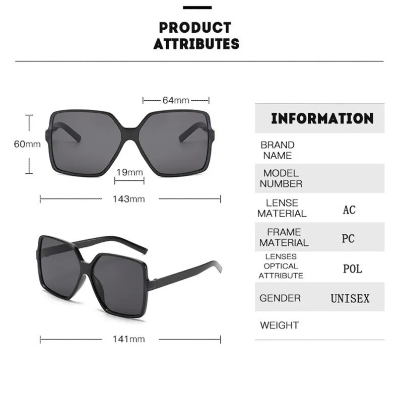1/3pcs New Fashion Oversized S - Sunglasses Oversized Square reseña y precio
