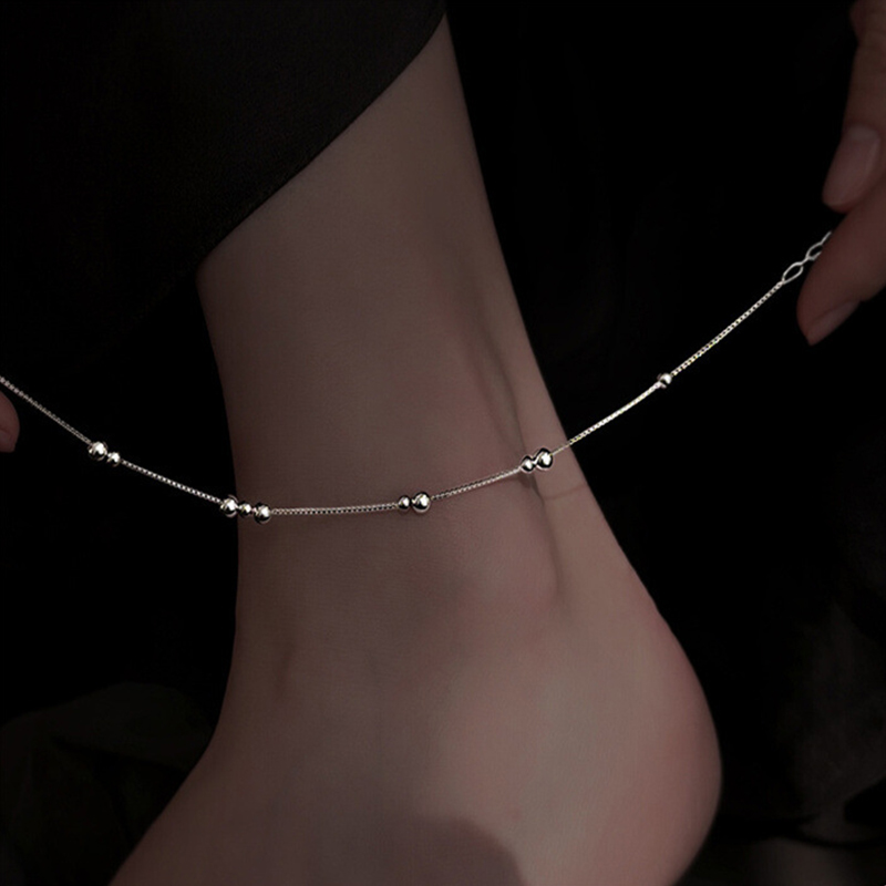 925 Sterling Silver Geometric  - Beaded Anklet Chain reseña y precio