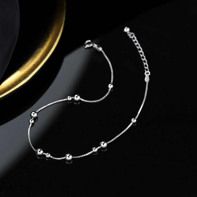 925 Sterling Silver Geometric  - Beaded Anklet Chain reseña y precio