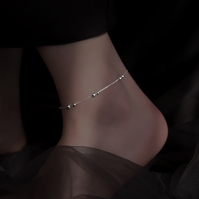 925 Sterling Silver Geometric  - Beaded Anklet Chain reseña y precio